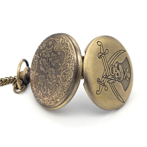 Pirate Pocket Watch – Vintage Look Nautical Skull Crossbones Buccaneers Ship - Picture 7 of 9